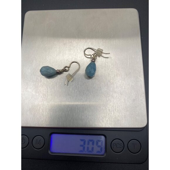Sterling Silver Blue Chalcedony Drop Earrings Faceted Teardrop Tested 1.25" - Picture 5 of 7